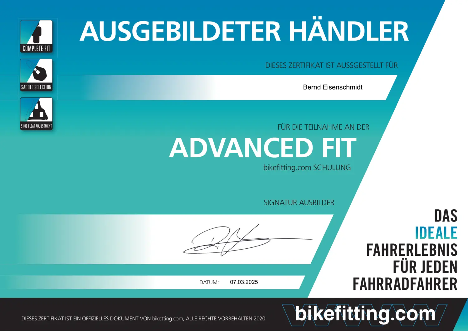 Zertifikat von bike-competence.de