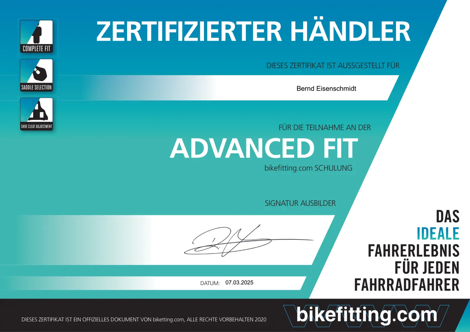 Zertifikat von bike-competence.de