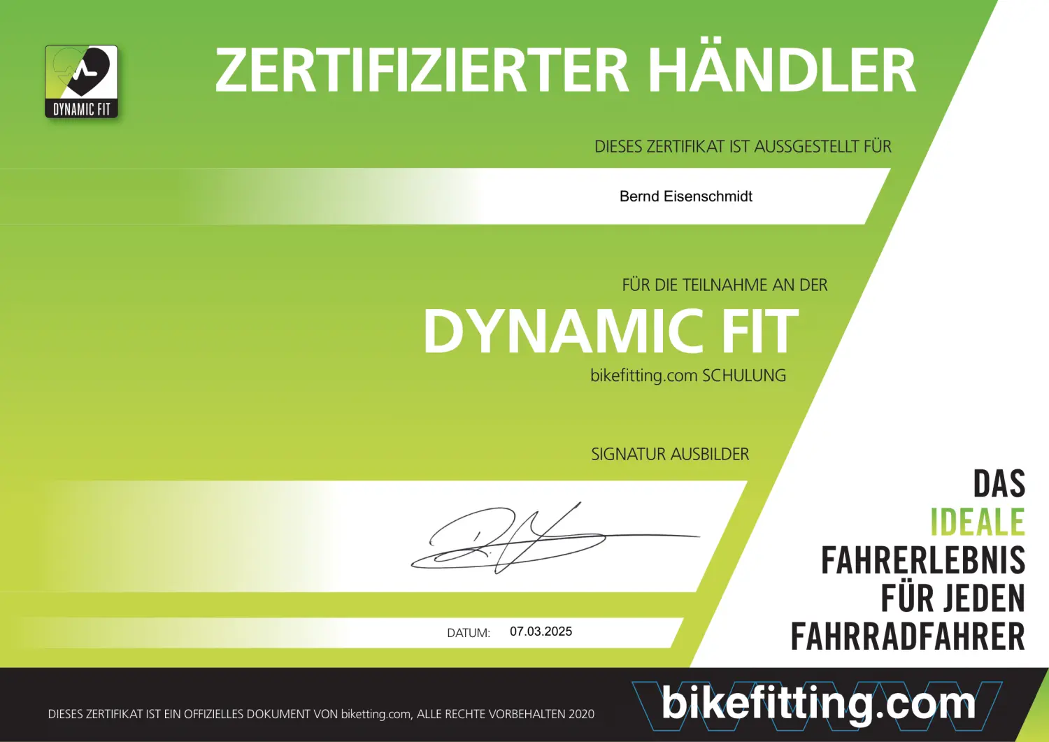 Zertifikat von bike-competence.de
