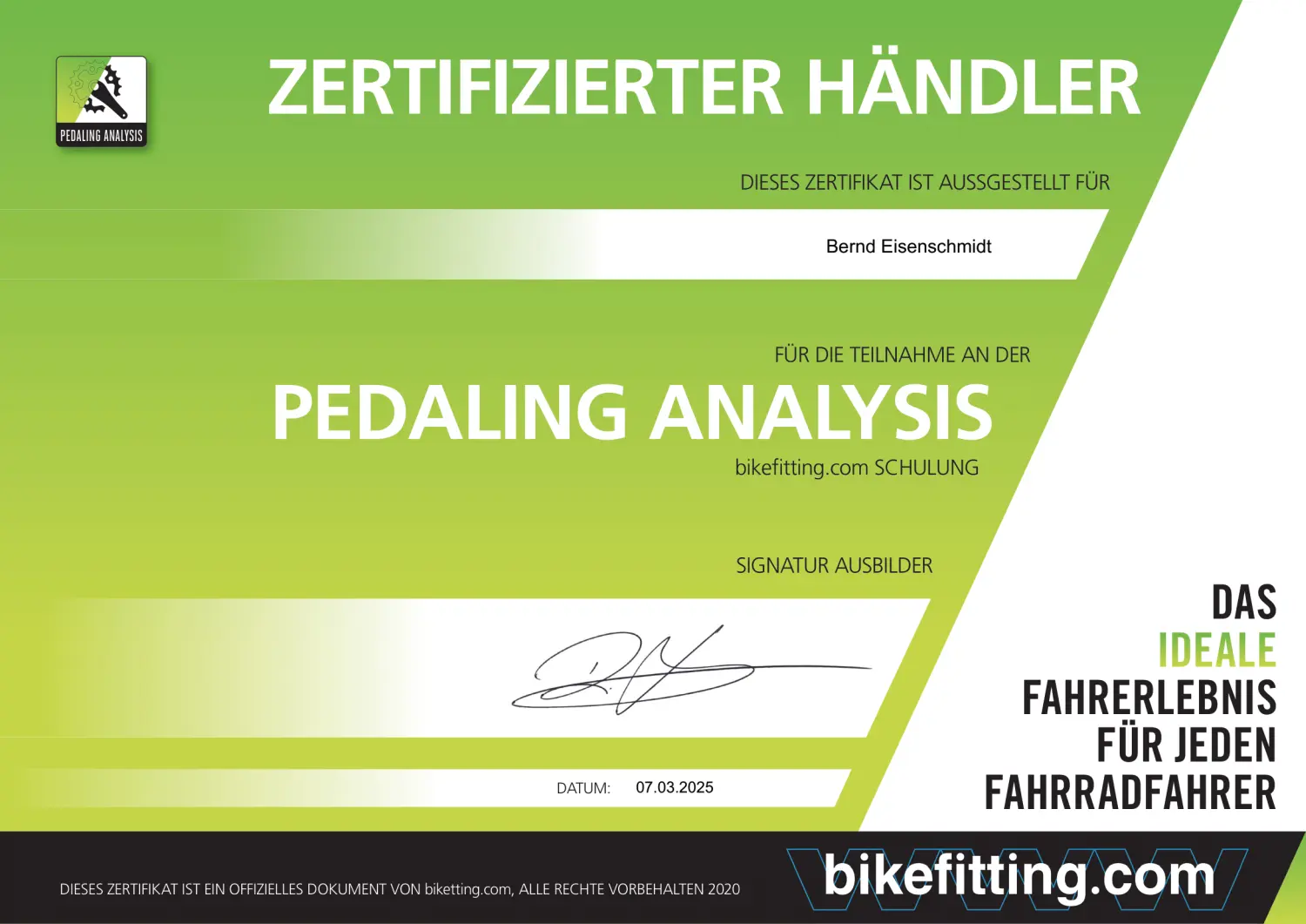 Zertifikat von bike-competence.de